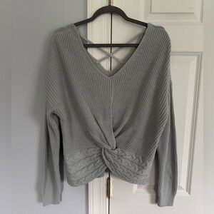 Express Light Gray Knit Twist-Front Sweater